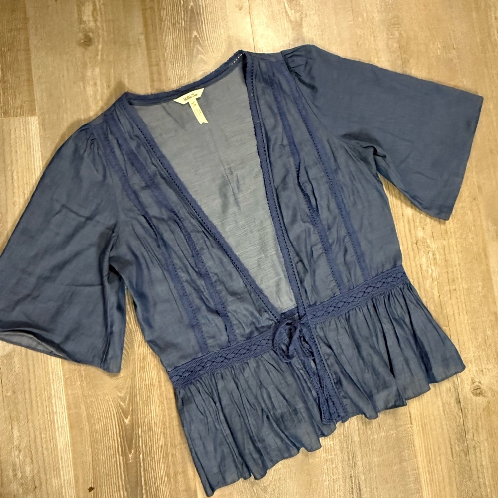 Matilda Jane Elegant Dark Chambray Blue Women's Tie Top Cardigan